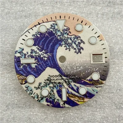Custom S Logo Low MOQ Design 28.5mm Modified 3D Print Wave Dial Adapted NH35/36 Movement Full Green Luminous Watches Dial