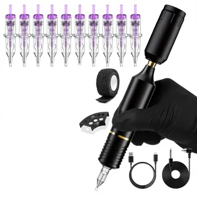 Cross-border Hot Wireless Plastic Tattoo Pen Set Rocket Power Supply Rechargeable Battery RCA Interface All-in-One Tattoo