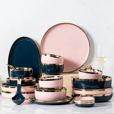 European Style Luxury Gold Border Design Ceramic Dinnerware Sets