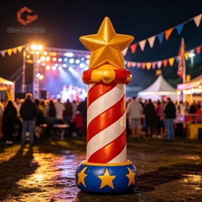 Red and White Inflatable Circus Star Candle Custom Inflatable Sign for Carnival Decoration