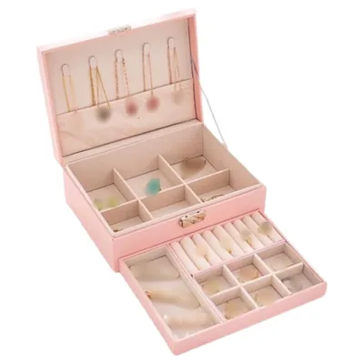 Leather Jewelry Organizer Box Waterproof Stud Earrings Necklace Accessory Jewelry Storage Box with Lock