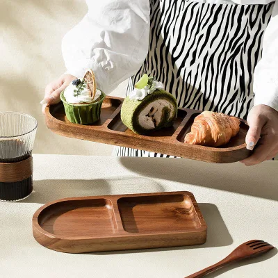 Minimalist Japanese Style Solid Wood Breakfast Coffee Dessert Serving Plate Eco-friendly Rectangular Wooden Dining Plate