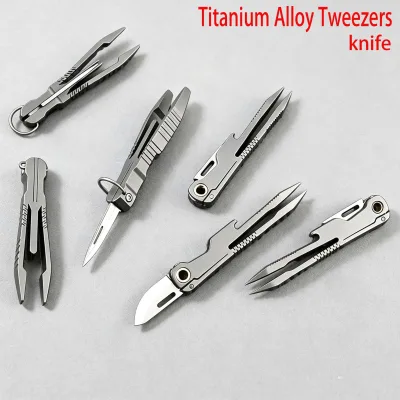 Titanium Alloy Tweezers Multi-functional Eyelash Precision Tweezers Small Eyebrow Tweezers Scraper Folding Knife Bottle Opener