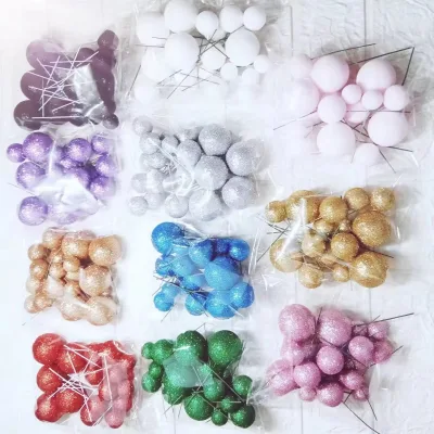 20pcs/Pack 2cm 2.5cm 3cm 4cm Shiny Powder Glitter Faux Ball Cake Topper Foam Balls for Cake Decorating
