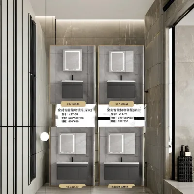 Modern Aluminum Bathroom Furniture Wall Cabinet with LED Mirror Single Sink Vanity Set Customized Size Cheap for Hotels Homes