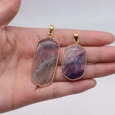 Handmade Reiki Chakra Pendant Necklace with Natural Amethyst Gold Copper Edge Vintage Style Quartz for Jewelry Making