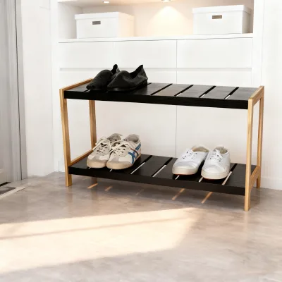 Bamboo Foldable Multifunction Shoe Rack 2-Tier Standing Design 69.8x26x36CM for Living Room