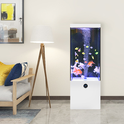 Wholesale New Design Large Curved Living Room Goldfish Aquarium Glass Against the Wall Floor Ecological Aquariums Fish Tank