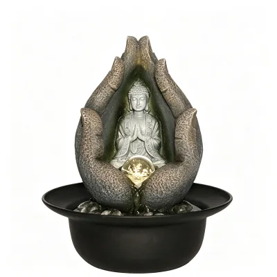 Zen Buddha Tabletop Water Fountain with LED Light Relaxing Indoor Water Feature