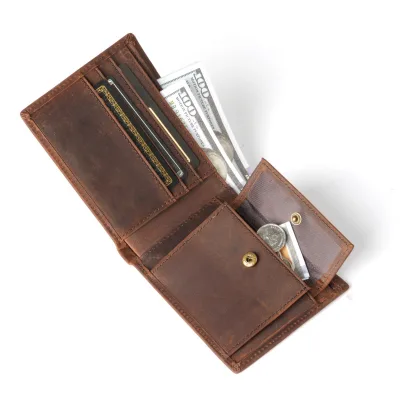 FSW453 Handmade Cowhide Leather ID Card Holder Wallet Crazy Horse Credit Cards Wallets for ID Cards Minimalist Design
