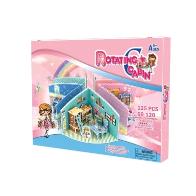 DIY Assembly Paper Scene Model 3D Rotating Rooms Puzzle With 5 Models