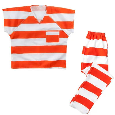 Halloween Adult Prison Costume Prisoner Masquerade Party Orange Black and White Striped Prison Costume Uniform Sets