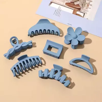 Accept Plastic Women Hair Claws Crab Solid Color Ponytail Frosted Hair Clips Headdress Matte Blue Geometric Hair Clip Claw