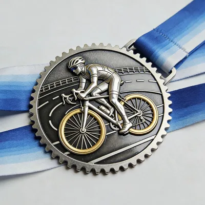 Manufacturer Zinc Alloy Metal 3D Sports Race Bike Custom Cycling Medal with Ribbon Gold-Plated Fashion Anniversary