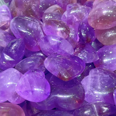 Wholesale High Quality Natural Healing Stone Amethyst Heart Palm Large Tumble Massage Love Crystal Crafts for Meditation