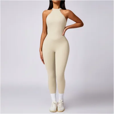 Jumpsuits Tummy Control Logo Workout New Arrivals Girls Fashion Sexy Big Breast Wholesale Sports Gym Sleeveless Jumpsuit Women