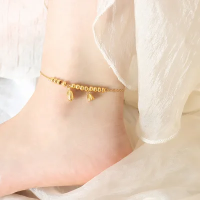 Gfashion Female Foot Chain Anklets Non-Fading 316l Stainless Steel Jewelry Pvd Gold Lotus Flower Pod Sexy Beach Jewelry
