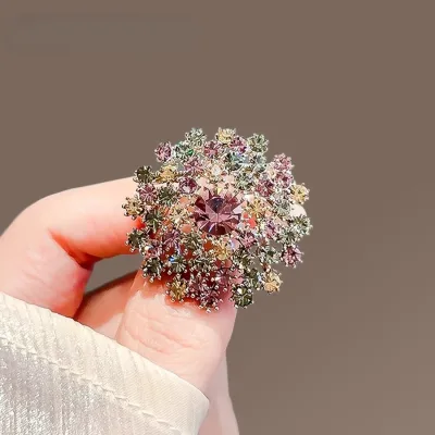 Vintage Colorful Rhinestone Dandelion Brooches for Women Unisex Flower Plant Lapel Pins Office Party Casual Accessories Gifts