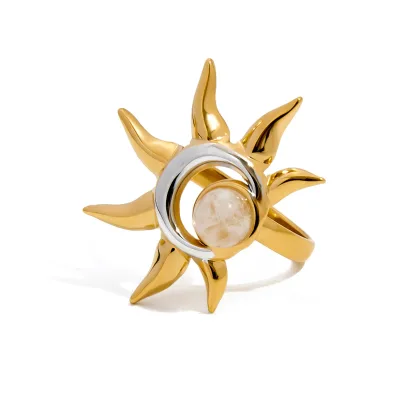 Personalized Moonstone Ring Casting Sun Moon Ring Waterproof Stainless Steel Ring for Women