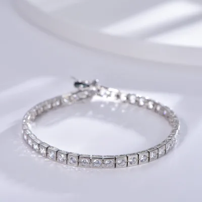 S925 Silver Tennis Chain Bracelets Jewelry Women Men Custom 2mm 3mm 4mm Crystal CZ Diamond Tennis Bracelet