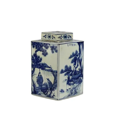 RYUK15-B Qing Dynasty Kangxi Emperor Era Reproduction Hand Paint Ancient Chinese Farming Life Pattern Ceramic square Blue and Wh