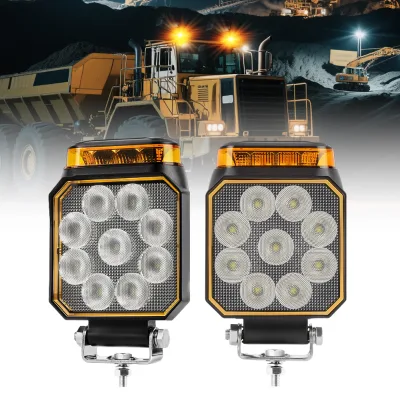 2026 Newest 4 Inch Led Work Lamp E-mark ECE Approved Amber Flash Warning Signal Square Led Lamp Truck Loader for Volvo Excavator