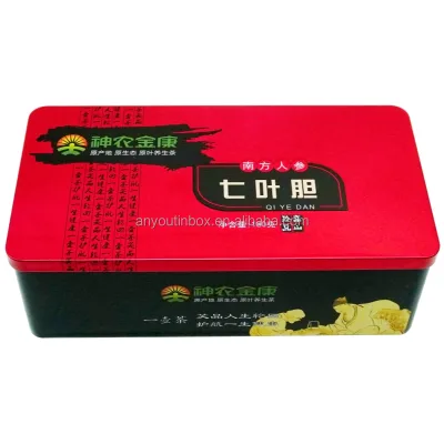 OEM Rectangular Empty Tinplate Tea Tins Metal Can for Health Supplements Cookie Sugar Storage Packaging Custom Logo Printing