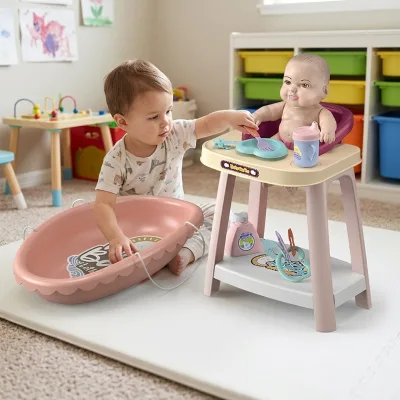 Portable Baby Role-playing Toys with Doll Dining Chair and Hand-held Basket Stimulate Children's Imagination and Creativity