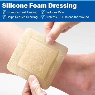 Silicone Foam Dressing Gentle Border 4x4" Adhesive Waterproof High Absorbency Square Wound Care Bandage for Pressure Sore Leg