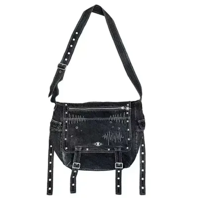 Gothic Fashion Denim Bag Large Canvas Denim Shoulder Bag Denim Crossbody Handbags Casual Style Lightweight Tote Purse