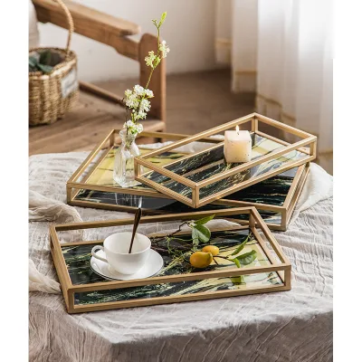 Set of 3 MDF Tray With Metal Frame Home Decor Return Gift Wedding Favor Housewarming Return Gift
