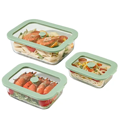 Home Glass Sealed Freshness Container Microwave-Safe Glass Lunch Box Food-Grade Refrigerator Organizer with Silicone Lid