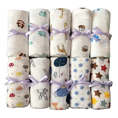 Muslin Cotton Baby Swaddle Blanket Gauze Bath Towel Wrap Blanket Skin-Friendly and Breathable Baby Quilt