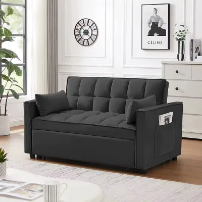Comfortable Living Room Daybed Velvet Fold Armchair Sofa Bed with Metal Frame Modern Design Multifunction Two Seat