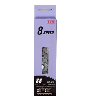 YBN 8S Bicycle Chain Mountain Bike Mountain Road Bike 8-speed Bicycle Chain 116 Segment Bicycle Chain