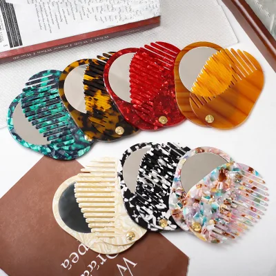 ARCHER New Design Custom Logo Anti-static Travel Exquisite Single Sided Folding Comb Marble Texture Mirror Comb for Hotel