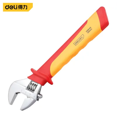 Deli DQ90410 VDE adjustable Insulated Wrench Short Handle Wrench, Large Opening 0-30mm Catbon Steel TPE handle
