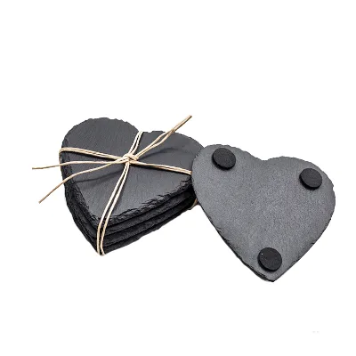 Low Price Heart Shape Vintage Black Slate Cup coaster Slate coaster
