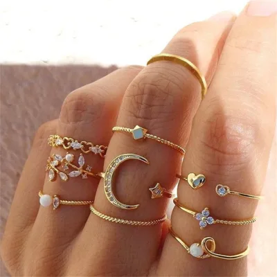 Wholesale Fashion Gold Rings Set Alloy Wedding Rings Vintage Engagement Ring for Women