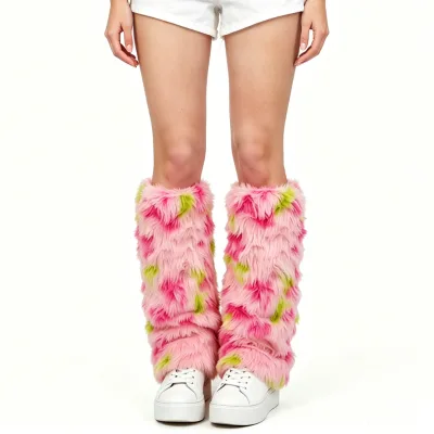 Vibrant Contrast Color Plush Leg Warmers Faux Fox Fur Texture Y2K Sweet Cool Style Tall Fluffy Boot Cuff Street