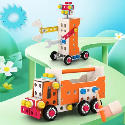STEM Building Toy Wooden Repair Truck Multifunctional Kids Tool Truck Pretend Play Repair Set Wooden Car