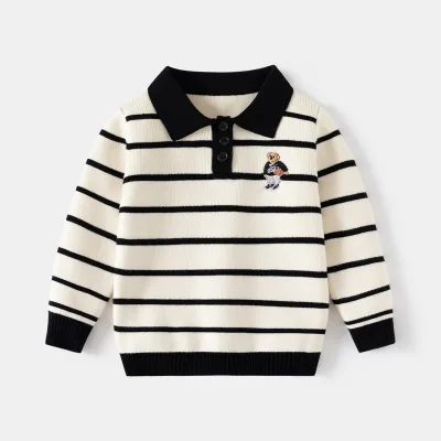 Factory Customization Knitted Long-Sleeved Top Square Collar Autumn Baby Boys Sweater Striped Knit Sweater for Baby