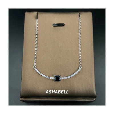 Original Design Simple U Shape Full Diamond Necklace Square Zircon S925 Sterling Silver Necklace for Girlfriend Gift