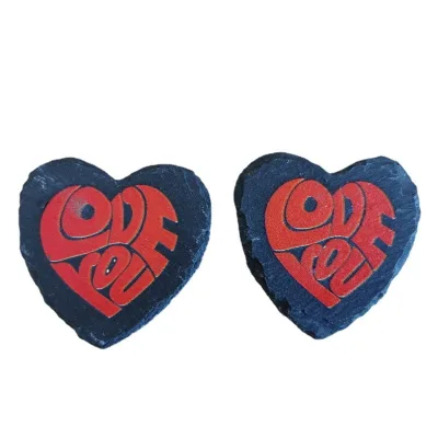 Customized LOGO Size Heart-shaped Black Slate Thermal Insulation Handmade coaster Wholesale Slate coaster