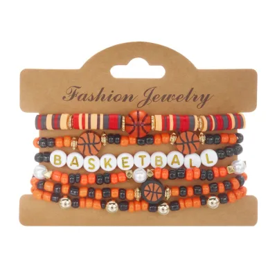 Game Day Men and Women Sport Glass Beads Beaded Bracelet Bohemian Style 6Pcs/Set Trendy Ball Bracelets Set
