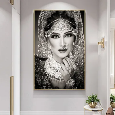 Black and White Makeup Indian Women Canvas Painting on the Wall Posters and Prints Female Wall Art Picture Home Decor