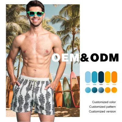 Customized Volley Shorts Polyester Spandex Printed 5 Inch Casual Swim Board Trunks Woven Sublimation Casual Four Way Stretch Men