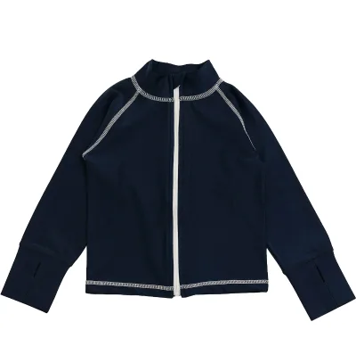 Kids' Long Sleeve Zip-Up Rash Guard, Sun Protection Swimsuit Top with Thumb Holes for Boys & Girls