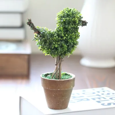 Artificial Boxwood Tree Bird Topiary Tree with Concrete Pot Maintenance Boxwood Plant for Home Office and Bathroom Decoration
