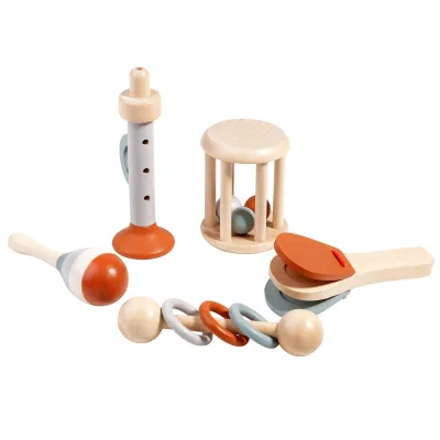 JUN KAI New Infant Early Education Musical Instrument Toy Soothing Wooden Orff Cage Bell Hand Rattle Cross-Border Baby Rattles